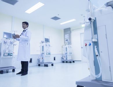 Doctor with modern equipment in the hospital,doctor using digital tablet against equipment,Equipment Dialysis machines in hospitals,Dialysis machines in  hospital  
Healthcare and medical concept.
